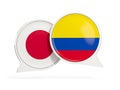 Flags of Japan and colombia inside chat bubbles