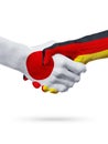 Flags Japan, Germany countries, partnership friendship handshake concept.