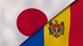 The flags of Japan and Moldova. News, reportage, business background. 3d illustration