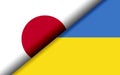 Flags of Japan and Ukraine divided diagonally
