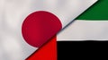 The flags of Japan and United Arab Emirates. News, reportage, business background. 3d illustration Royalty Free Stock Photo