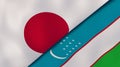 The flags of Japan and Uzbekistan. News, reportage, business background. 3d illustration
