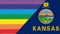 Flags of Kansas and lgbt. sexual concept. flag of sexual minorities