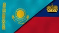 The flags of Kazakhstan and Liechtenstein. News, reportage, business background. 3d illustration