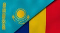 The flags of Kazakhstan and Romania. News, reportage, business background. 3d illustration