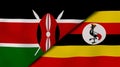 The flags of Kenya and Uganda. News, reportage, business background. 3d illustration