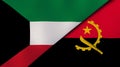 The flags of Kuwait and Angola. News, reportage, business background. 3d illustration