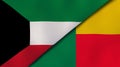 The flags of Kuwait and Benin. News, reportage, business background. 3d illustration