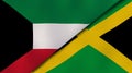 The flags of Kuwait and Jamaica. News, reportage, business background. 3d illustration