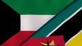 The flags of Kuwait and Mozambique. News, reportage, business background. 3d illustration