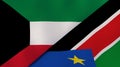 The flags of Kuwait and South Sudan. News, reportage, business background. 3d illustration