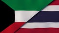 The flags of Kuwait and Thailand. News, reportage, business background. 3d illustration