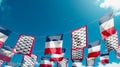 Flags of Limousin - France against the sky, flags hanging vertically