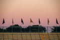 Flags line bleachers of sports game