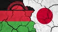 Flags of Malawi and Japan on cracked surface