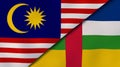 The flags of Malaysia and Central African Republic. News, reportage, business background. 3d illustration