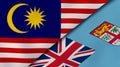 The flags of Malaysia and Fiji. News, reportage, business background. 3d illustration