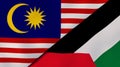 The flags of Malaysia and Palestine. News, reportage, business background. 3d illustration