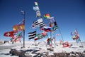 Flags of many countries in a salt desert of Salar de Uyuni