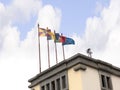 Flags on Market Hall in Funchal on the Island of Madiera Royalty Free Stock Photo