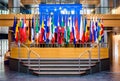 The flags of the member states of the European Union in the European Parliament building in Strasbourg, France Royalty Free Stock Photo