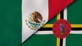 The flags of Mexico and Dominica. News, reportage, business background. 3d illustration