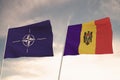 Flags of NATO and MOLDAVA waving with cloudy blue sky background,3D rendering WAR