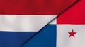 The flags of Netherlands and Panama. News, reportage, business background. 3d illustration