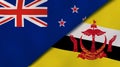 The flags of New Zealand and Brunei. News, reportage, business background. 3d illustration