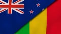 The flags of New Zealand and Mali. News, reportage, business background. 3d illustration