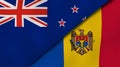 The flags of New Zealand and Moldova. News, reportage, business background. 3d illustration