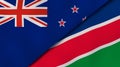 The flags of New Zealand and Namibia. News, reportage, business background. 3d illustration