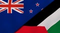 The flags of New Zealand and Palestine. News, reportage, business background. 3d illustration