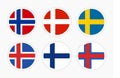 Flags of Northern Europe, Scandinavia, Set of vector round icon illustration on white background.