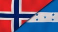 The flags of Norway and Honduras. News, reportage, business background. 3d illustration