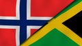The flags of Norway and Jamaica. News, reportage, business background. 3d illustration