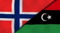 The flags of Norway and Libya. News, reportage, business background. 3d illustration
