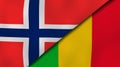 The flags of Norway and Mali. News, reportage, business background. 3d illustration