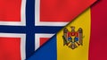 The flags of Norway and Moldova. News, reportage, business background. 3d illustration