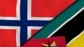 The flags of Norway and Mozambique. News, reportage, business background. 3d illustration