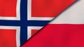 The flags of Norway and Poland. News, reportage, business background. 3d illustration