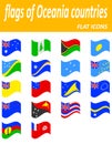 Flags of oceania countries flat icons vector illustration