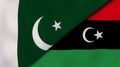 The flags of Pakistan and Libya. News, reportage, business background. 3d illustration