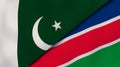 The flags of Pakistan and Namibia. News, reportage, business background. 3d illustration