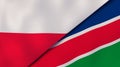 The flags of Poland and Namibia. News, reportage, business background. 3d illustration