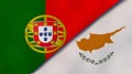 The flags of Portugal and Cyprus. News, reportage, business background. 3d illustration