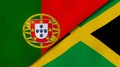 The flags of Portugal and Jamaica. News, reportage, business background. 3d illustration