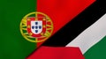 The flags of Portugal and Palestine. News, reportage, business background. 3d illustration