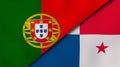 The flags of Portugal and Panama. News, reportage, business background. 3d illustration