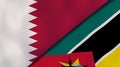The flags of Qatar and Mozambique. News, reportage, business background. 3d illustration